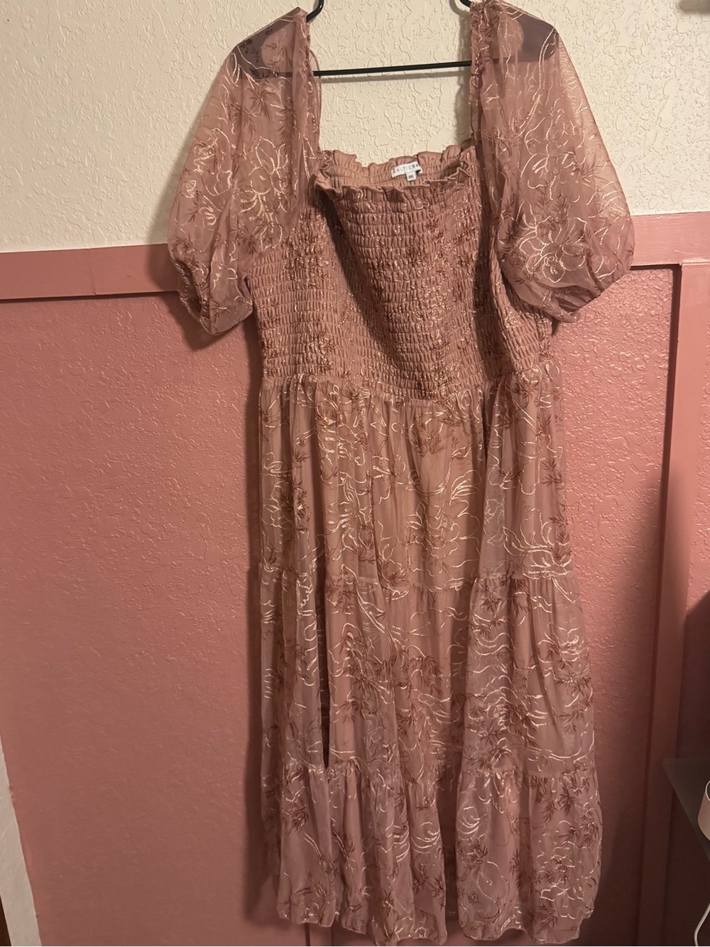 Baltic Born Smocked Puff-Sleeve Floral Midi Dress in Dusty Rose
